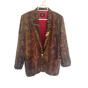 Vintage Tofy Blazer With Ornate Pattern & Red Lining Womens Medium